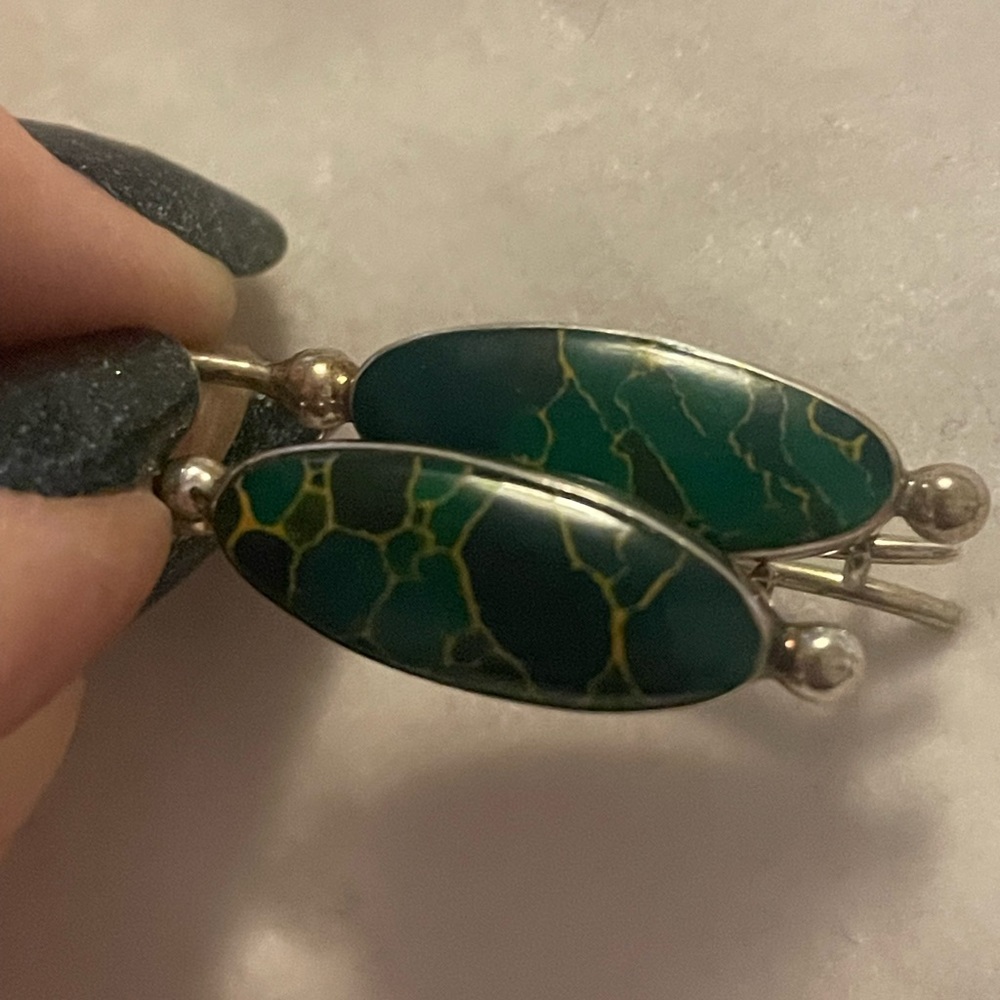 Mexican sterling silver green stone earrings.